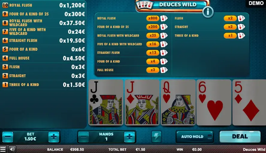 Modo demo de Deuces Wild Deuces Wild demo